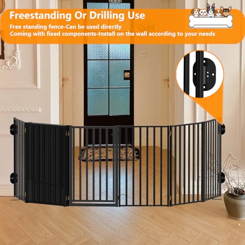 Metal Dog Gate with Door Free Standing for Indoor Use (32" 8 Panels)
