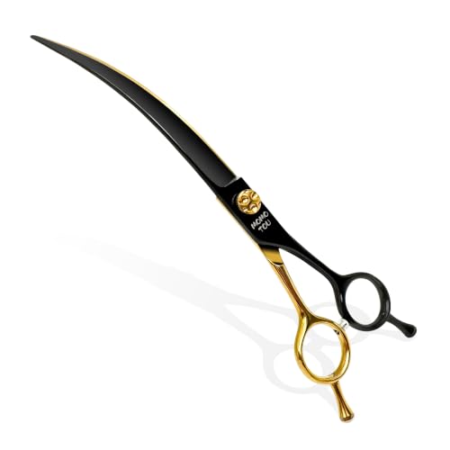 45° Super Curved Dog Grooming Scissors 7.5" CNC 440C Blades (Black&gold)