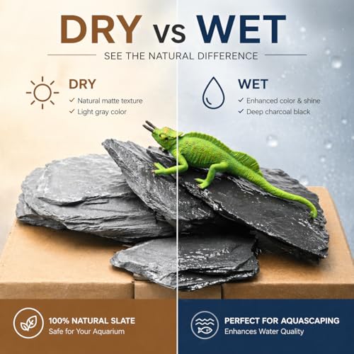 Aquarium Rock Natural Slate Rocks 2 to 6 inch Aquariums Stone for Aquascaping (10lb(2-7''))