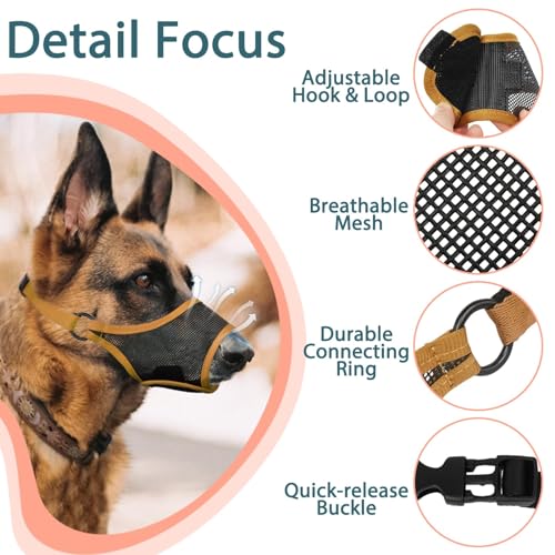 Dog Muzzle for Large Medium Small Dogs German Shepherd Labrador (Brown / M(Snout:8.75"-9.5"))