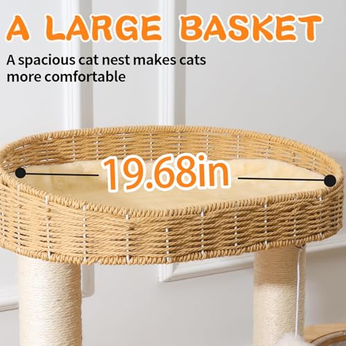 51 Inch Woven Cat Tree Tower for Large Cats with Clear Capsule Bed