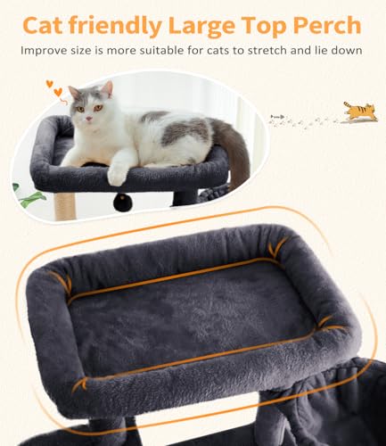 68" Multi Level Large Cat Tree Tower for Indoor Cats (Grey)