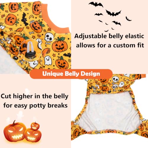 Small Dogs Outfit Soft Puppy Onesies Pjs Halloween Dog Pajamas Pet Coat Cat Apparel Comfy Doggie Jumpsuit Bodysuit for All Seasons P347XS (Pumpkin Ghost / X-Small)
