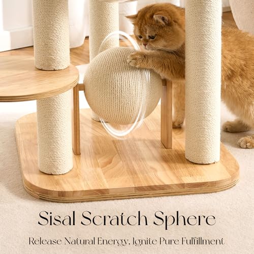 Modern Solid Wood Cat Tree Tower (49 Inch-Scratch Ball)