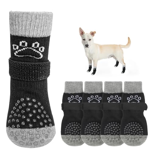 Anti Slip Dog Socks to Prevent Licking Paws for Hot (Black Pearl Paw(Pack of 4) / X-Small)