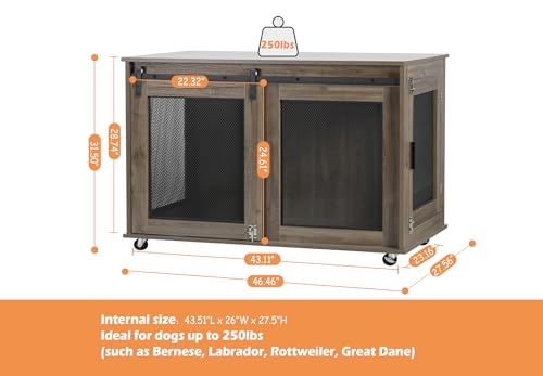 47" Grey Heavy Duty Wooden XXL Dog Crate Furniture for Extra Large Dogs (grey)