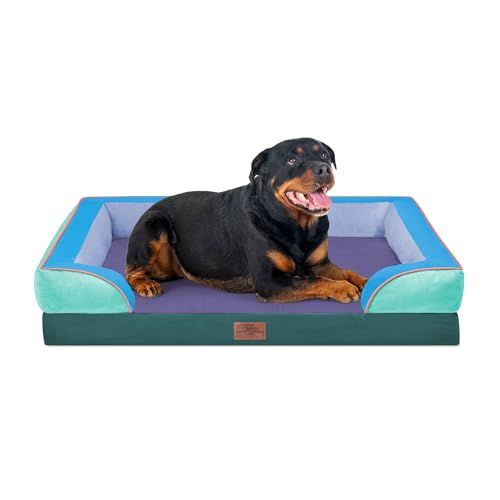 Orthopedic Dog Bed for Extra Large Dogs with Bolster (45.0"L x 35.0"W x 8.5"Th / Violet Tide)