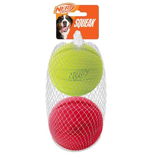 Classic Squeak Ball Outdoor Dog Toy (Green/Red / 1 Count (Pack of 2) / 2-Pack)