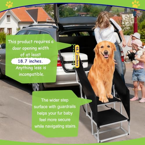 Dog Stairs with 𝗚𝘂𝗮𝗿𝗱𝗿𝗮𝗶𝗹 for Large Dogs (4-Steps Extra-Wide with a Guardrail / 20" W x 34-36" H)