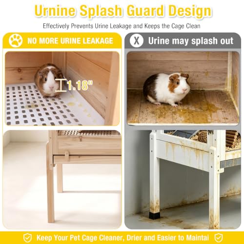 Wooden Guinea Pig Cages Indoor with Removable Stand (Natural Wood)