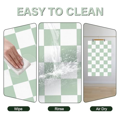 Cat Food Mat 12"x 20" Cat Dog Mats for Food and Water Bowl (12"L x 20"W / Green & White)