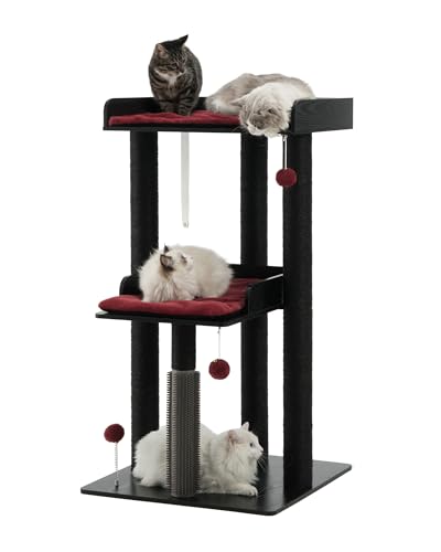 43.7" Modern Cat Tree (Black/Red / 23.6"L x 23.6"W x 43.7"H)