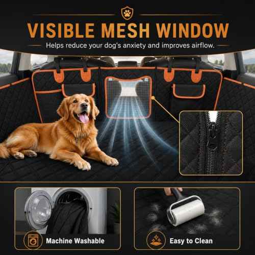 Back Seat Extender for Dogs (Black with Orange / For Full Size Truck)