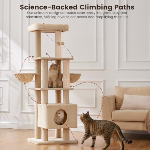 65in Large Cat Tree Heavy Duty Tower Condo & Sisal Posts for Cats (Pink&Green / 65 in)
