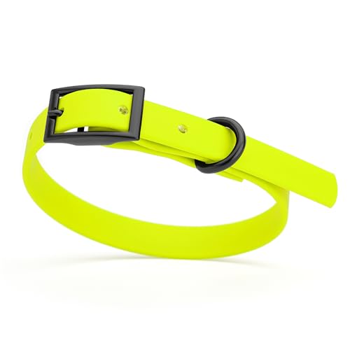 Biothane Waterproof Dog Collar Strong Coated Nylon Webbing with Black Hardware Odor (W1/2" x L9-12" / Safety Yellow)