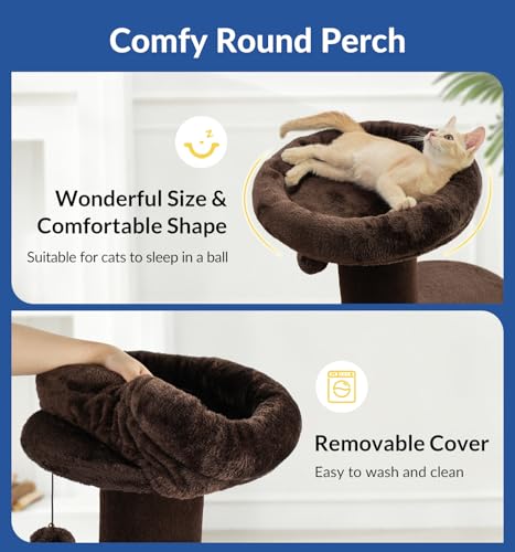 43" Short Plush Cat Scratching Post with Perch & Bed (Chestnut)