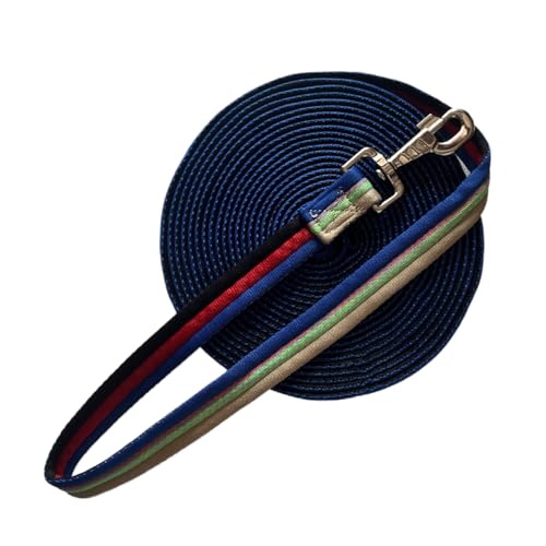 Premium Horse Training Lunge Line with Alloy Trigger Buckle for Accurate Equestrian Training of 26 Foot (26foot / Dark blue/Green/Light grey)