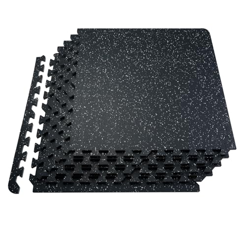 0.56Inch 48sq.ft 12 Tiles Gym Flooring for Home Gym (Black & White / 24"L x 24"W x 0.6"Th)