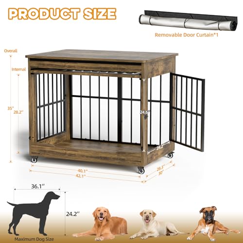 42" Large Dog Crate Furniture (Rustic Brown / 42.1"L x 30.0"W x 35.0"H)