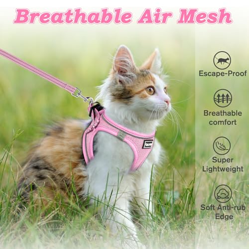 Cat Harness and Leash for Walking Escape Proof (M / NPink)