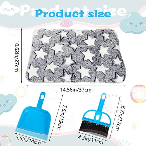 6 Pieces Guinea Pig Bed Mats with Cleaning Dustpan Brush Washable Plush Cage Lines Soft Fleece Sleeping Bedding Pads for Hamster Bunny Chinchilla Squirrel Small Animals (Cute Color)