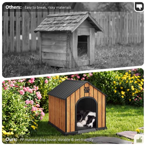 Large Dog House Outdoor (Faux Wood Grain / 36" L x 38" W x 38" H)