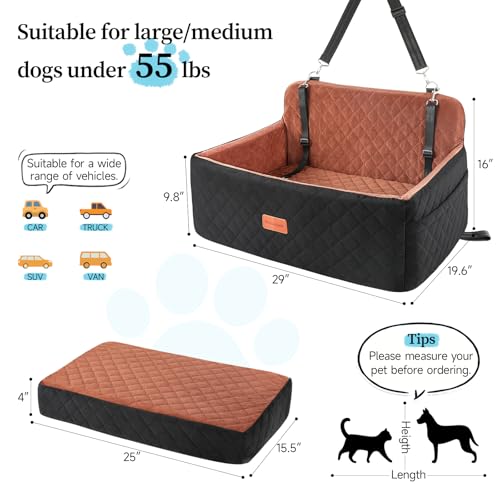 Dog Car Seat for Medium Large Dogs Under 55 lbs (Black/Brown)