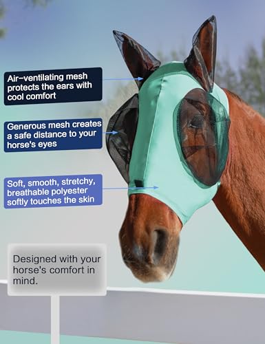 Horse Fly Mask with Ears (Ice Blue / Large)