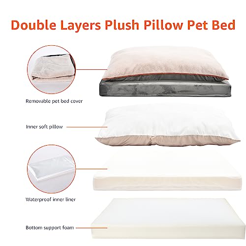 Dog Bed with Cooling Gel Memory Foam (Plush Cushion Bed / Large / Grey)