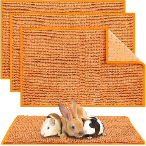 4 Pcs Guinea Pig Cage Liner (Orange / 16 x 24 Inch / Low Pile Chenille)