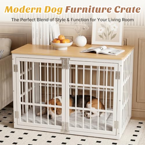 Dog Crate Furniture 38 Inch Indoor Crate Dog Cage Wooden Kennel (White / 38.2"L x 25.0"W x 27.9"H)