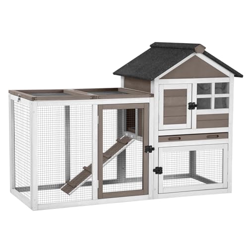 51.6''L Rabbit Hutch Outdoor Chicken Coop Indoor Bunny Cage with Run (51.6"L x 25.2"W x 36.2"H / Brown)