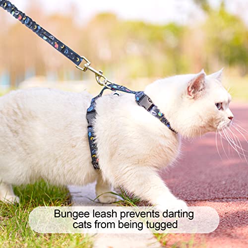 Cat Harness and Leash Set (Small(Chest: 10"-15") / Black Star&Moon)