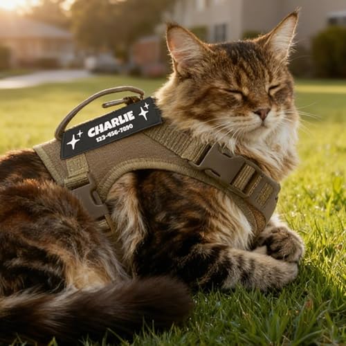 Tactical Cat Harness Khaki Large Cat Custom Patch Escape Proof 12