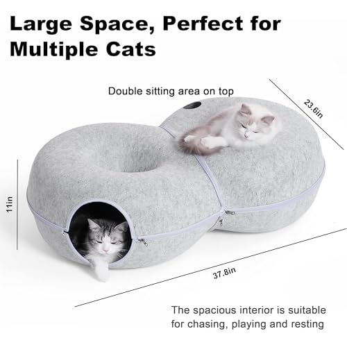 8 Shaped Large Cat Tunnel Bed for Indoor Cats (Light Grey / Large (38 x 24 x 11 in))