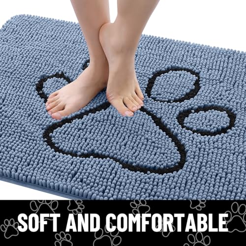 Dog Door Mat for Muddy Paws (40"X32" / Airy Blue and Black)