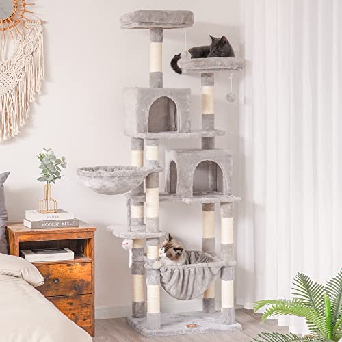 Cat Tree 70 inches Tall Cat Tower for Indoor Large Cats HCT032W (Light Gray / 70.08 inch)