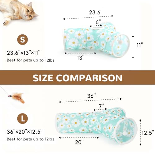 Cat Tunnel, 3-Way Collapsible Toy, Large Size Daisy Blue Printed (Daisy Blue Printed / Large)