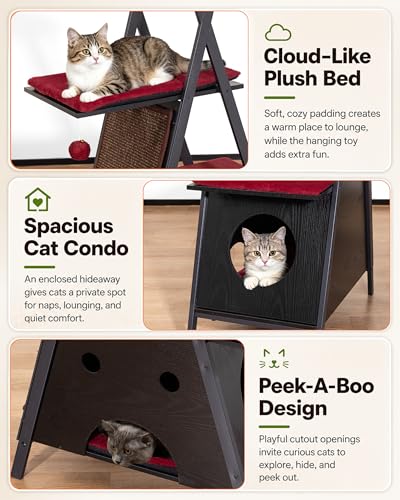 Modern Wood Cat Tree Tower for Indoor Cats Large Adult 67 (67 inch / Black)