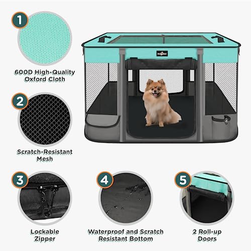 Foldable Pet Kitten Playpen (Black Teal 03 / Large(35.4''×27.5''×23.6''))