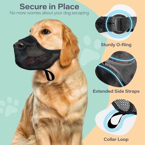 Mesh Dog Muzzle for Large Medium Small Dogs with Front Opening (Black / L)