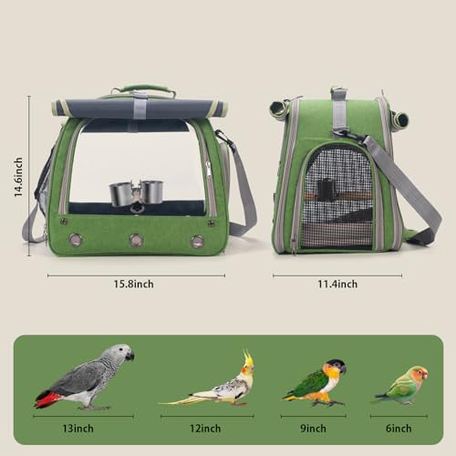 Bird Carrier Parrot Travel Cage with Perch (Green)
