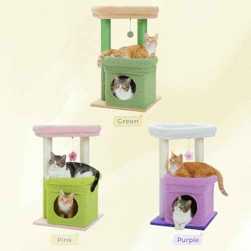 Small Cat Tree Tower for Indoor Cats (Green / M(15.7"L x 15.7"W x 26.7"H))