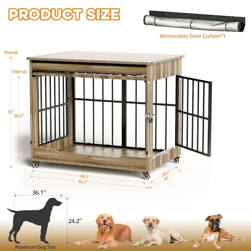 42" Large Dog Crate Furniture (Greige / 42.1"L x 30.0"W x 35.0"H)