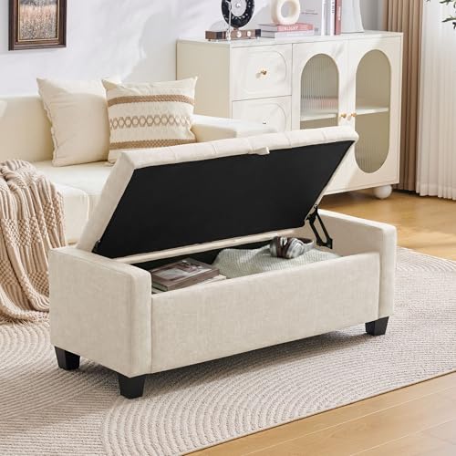 43" Ottoman with Storage (Beige / 19.2"D x 43"W x 16.9"H)