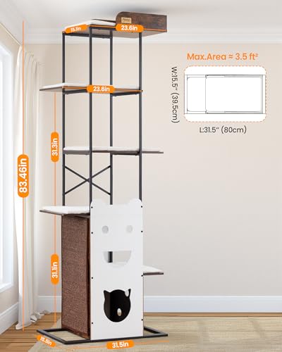 Wood Modern Cat Tree Tower (84 inch / Rustic Brown1)