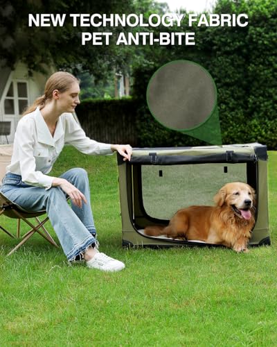 33 x 25 x 25 Inch Collapsible Soft Dog Crate for Dogs Up to 70 lbs (33.0"L x 25.0"W x 25.0"H / Green)