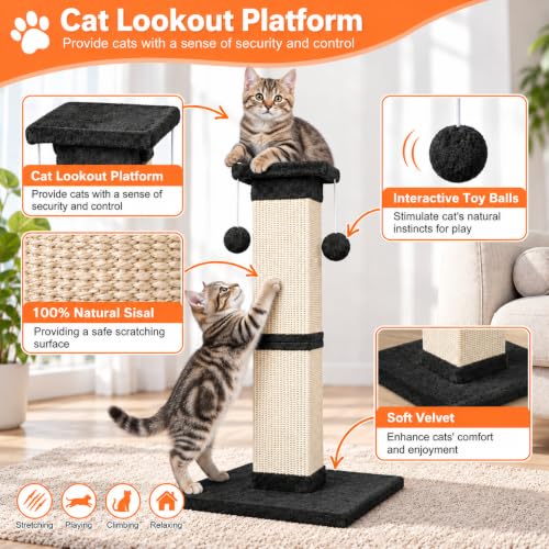 Cat Scratching Post 33 Inch Nature Sisal Cat Scratch Post for Indoor Cats (Black)
