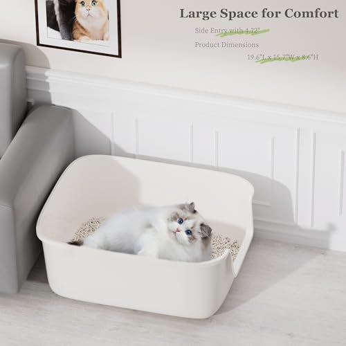 Large Cat Litter Box High Sided Entry Cat Litter Pan 50 x 40 x 22 CM (White)