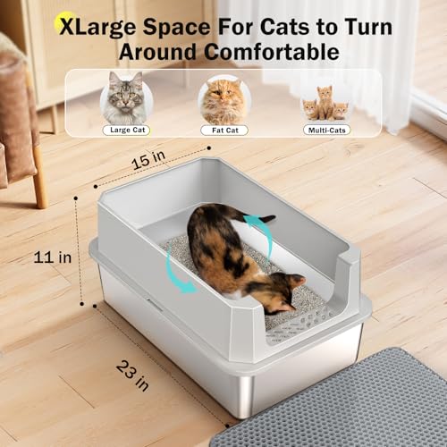 Stainless Steel Litter Box (Silver Grey / XL)